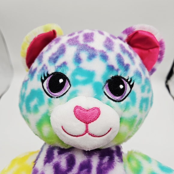 BAB BUILD-A-BEAR | rainbow cheetah leopard print cat stuffed animal with pajamas - Picture 6 of 10